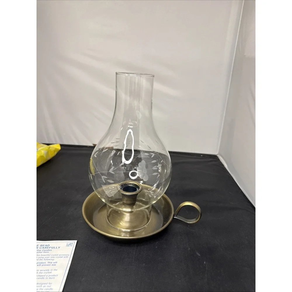 VINTAGE Princess House Heritage Brass Candle Stick Hurricane Chamber Lamp w/ Box